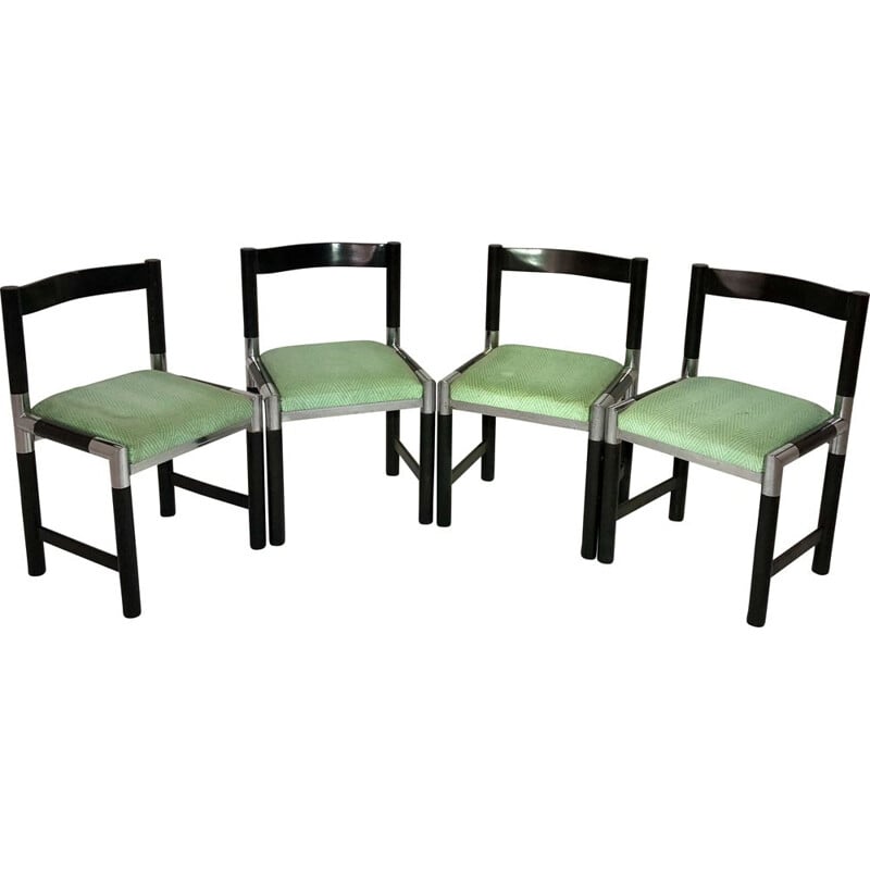 Suite of 4 vintage chairs with tubular legs and fabric seats