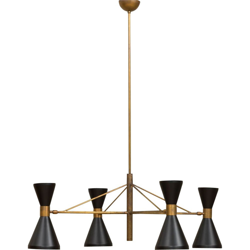 Italian vintage chandelier Stilnovo style brass chandelier