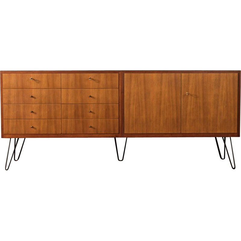 Vintage walnut veneer sideboard with eight drawers WK Möbel 1950