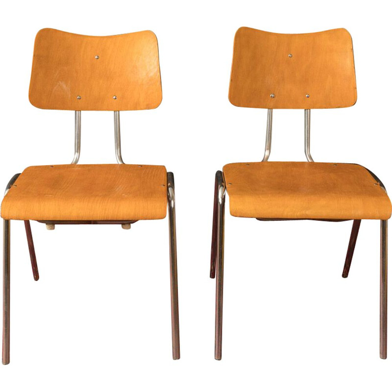 Chairs tubular steel frame plywood seat shell 1950