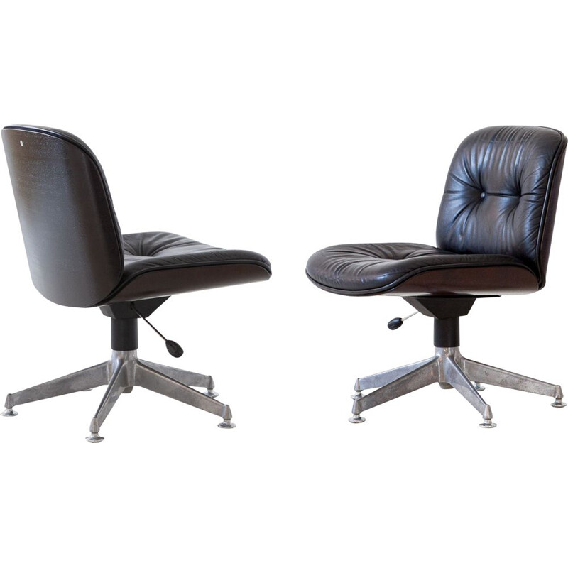 Pair of Natural Leather vintage Office Chairs by Ico Parisi for MIM Roma, 1960s
