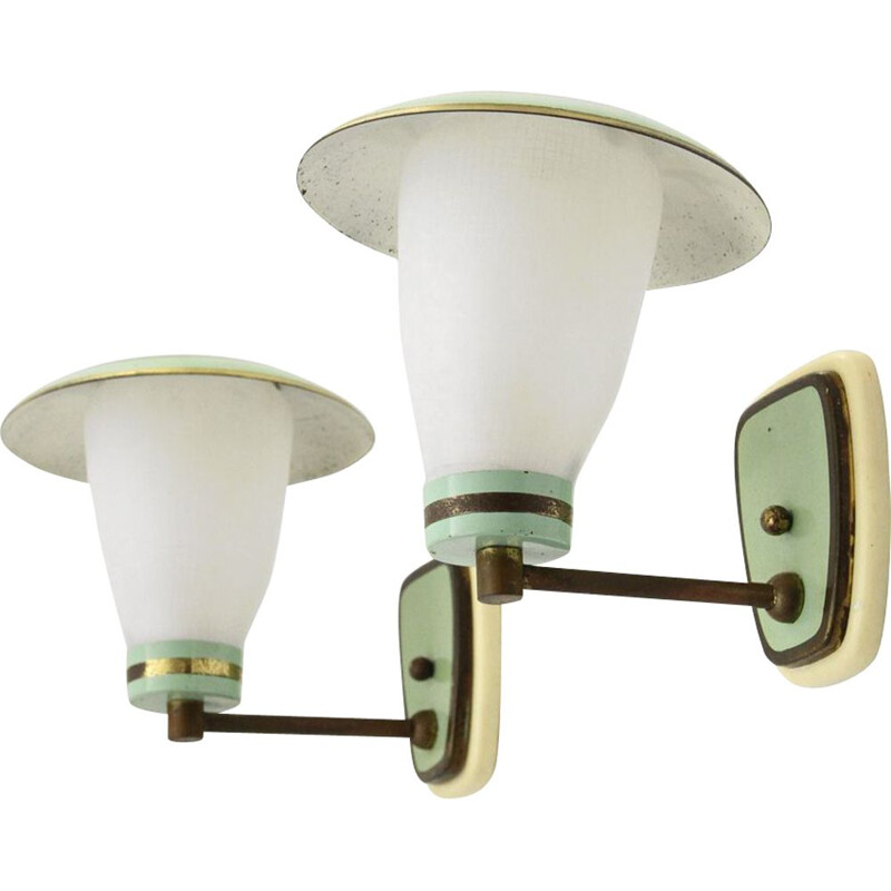 Pair of white opaline diffuser vintage wall lamp, 1950