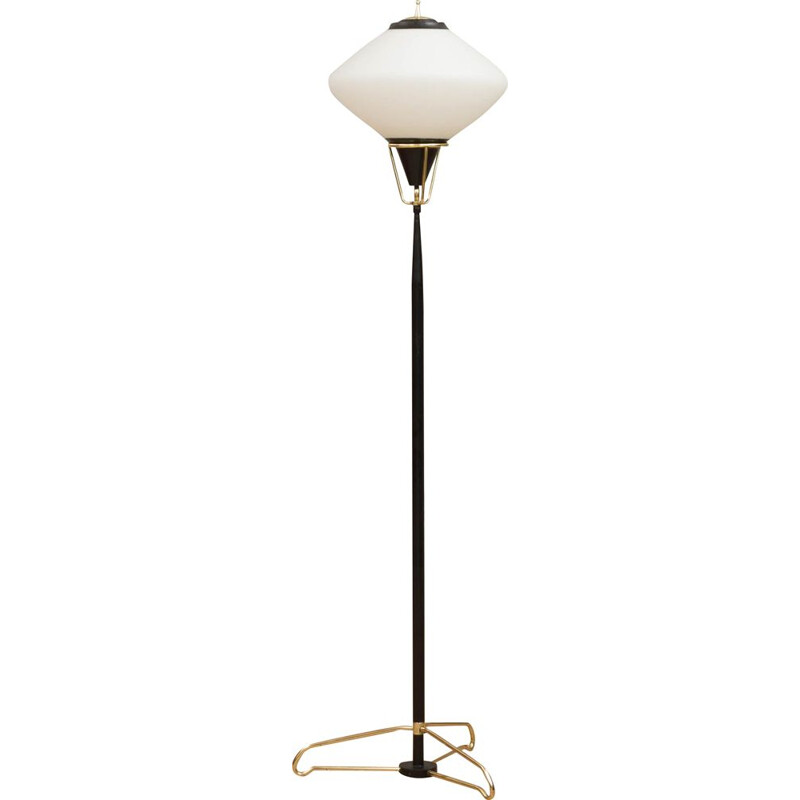 Lámpara de pie vintage de cristal opalino blanco de Stilnovo, 1960