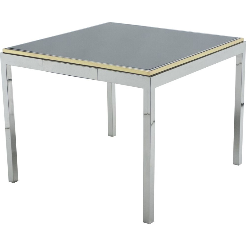 Table de jeux vintage laquée laiton chrome 1970