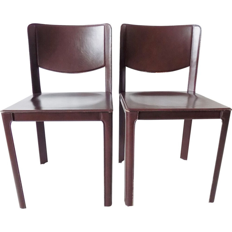 Set of 2 leather vintage dining chairs by Tito Agnoli Matteo Grassi