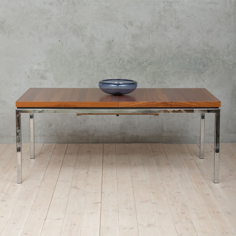 Teak and chrome extension table