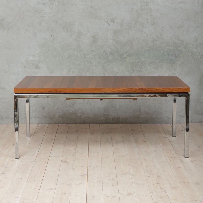 Teak and chrome extension table