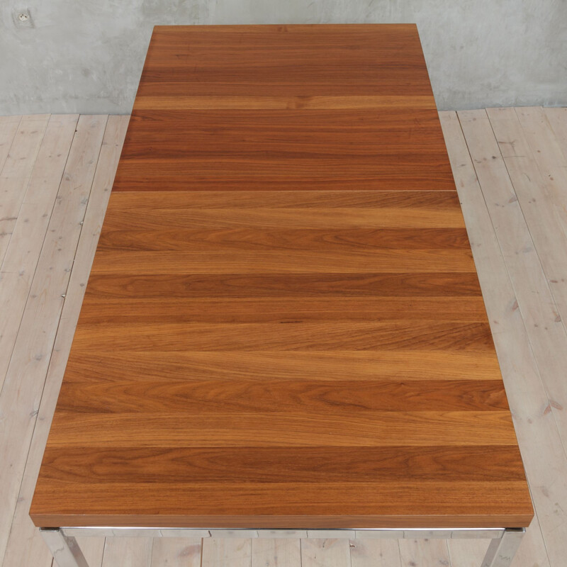 Teak and chrome extension table