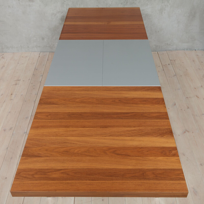 Teak and chrome extension table