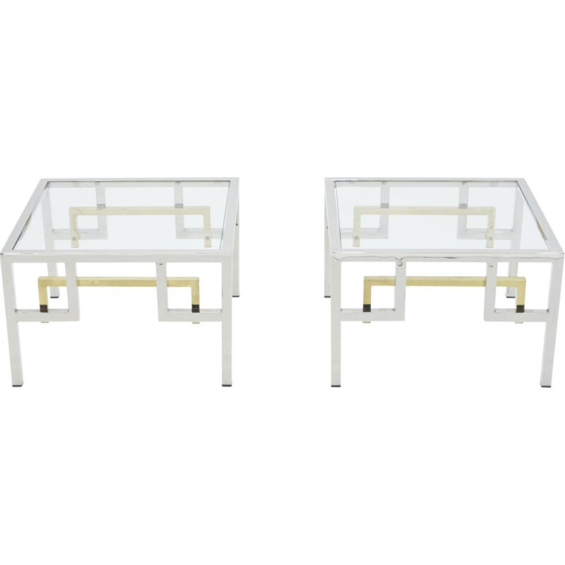 Pair of vintage chrome and brass sofa ends by Guy Lefevre for Maison Jansen, 1970