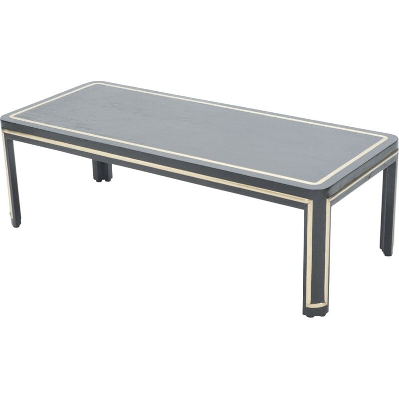 Vintage Art deco coffee table in black wood and brass, 1940