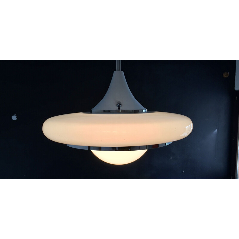 Lustre vintage Dlg Carlo Nason en plastique blanc