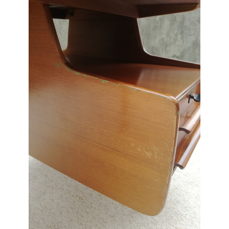 Vintage teak veneer desk by Jacques HAUVILLE - 1950