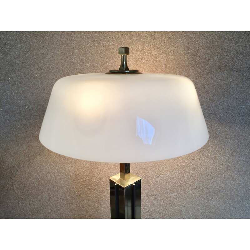 Vintage Brass lamp in white opaline 1970