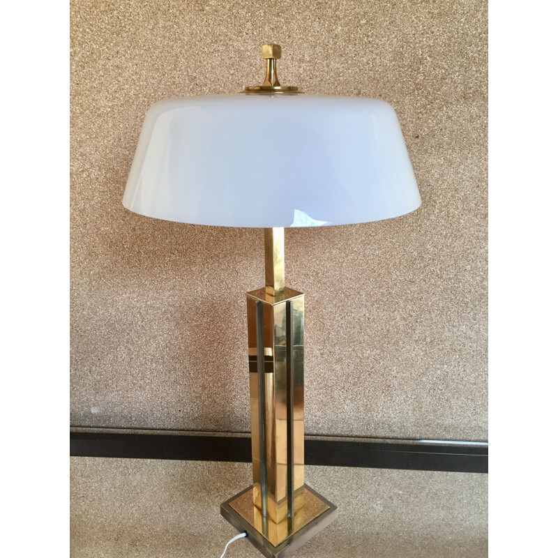 Vintage Brass lamp in white opaline 1970