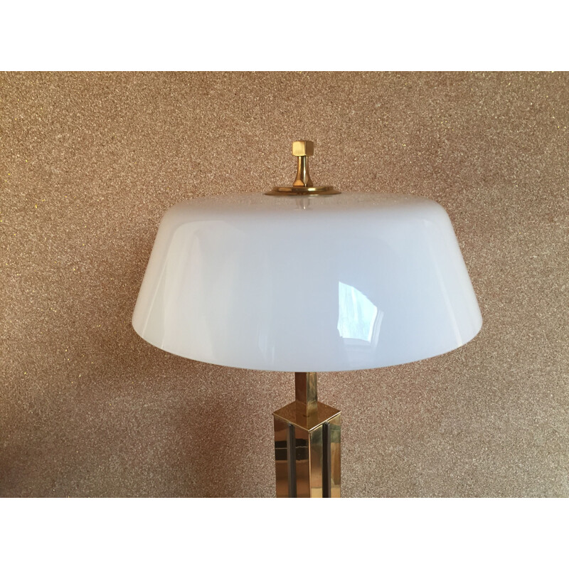 Lampe vintage en laiton opaline blanche 1970