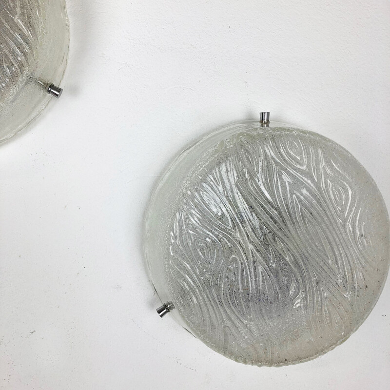 Pair of vintage wall lamps in frosted glass, Germany 1970