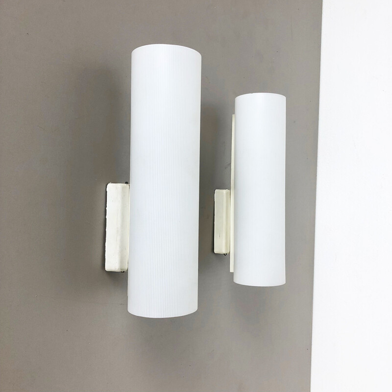 Pair of vintage glass tube wall lamps by Doria, Germany 1960