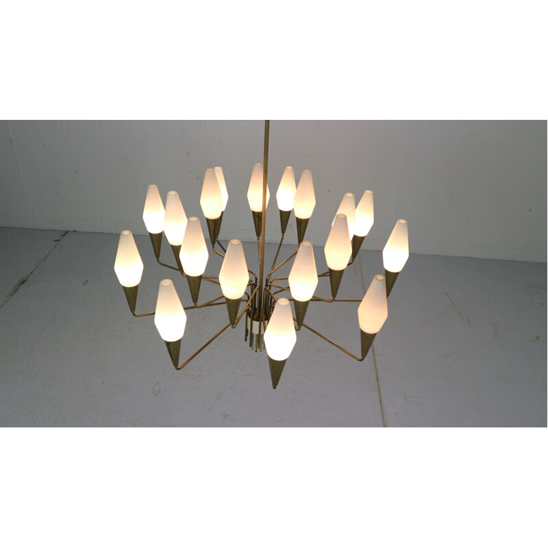 Italian Brass and Opaline Glass Chandelier Extra, 1960