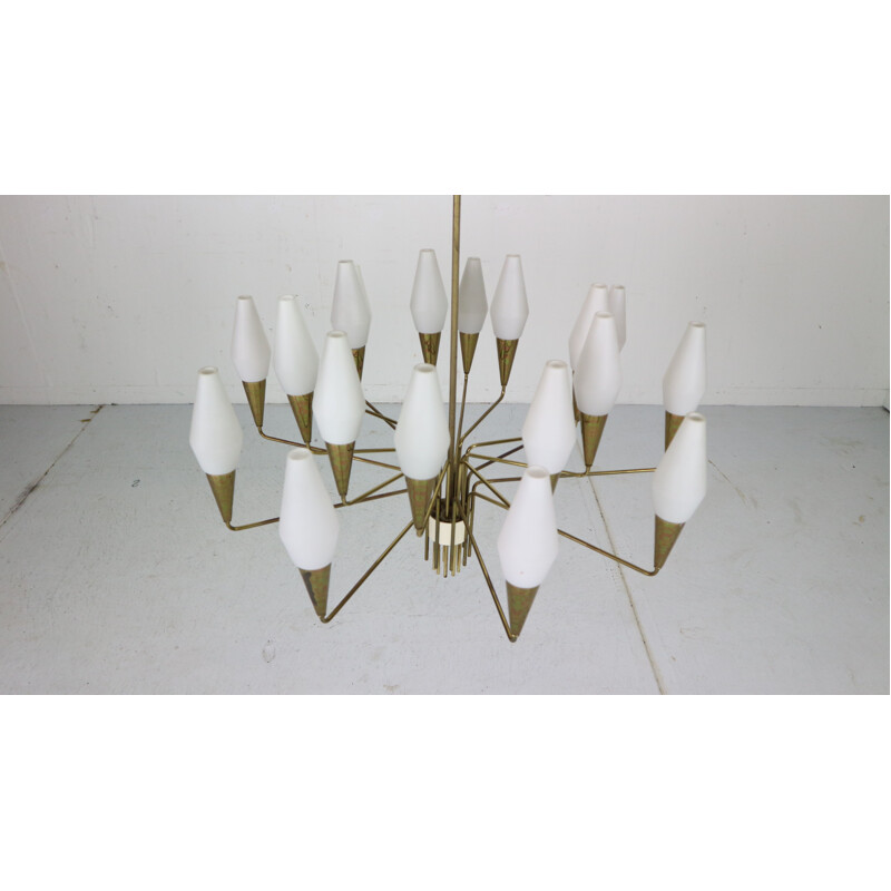 Italian Brass and Opaline Glass Chandelier Extra, 1960