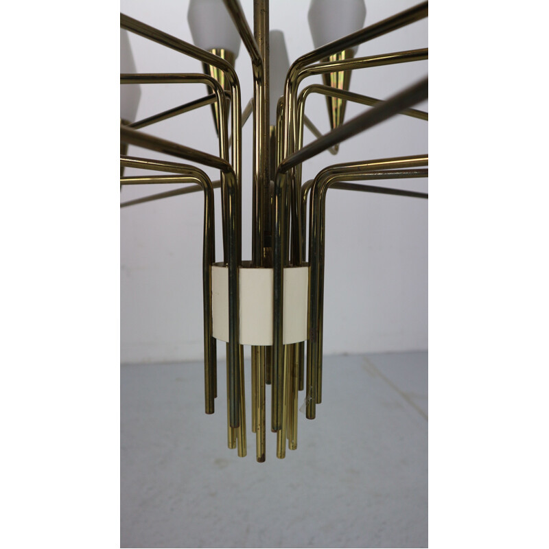 Italian Brass and Opaline Glass Chandelier Extra, 1960
