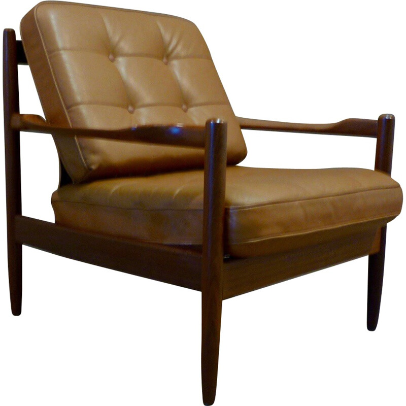 Scandinavian classic easy chair in teak and leather - 1950s