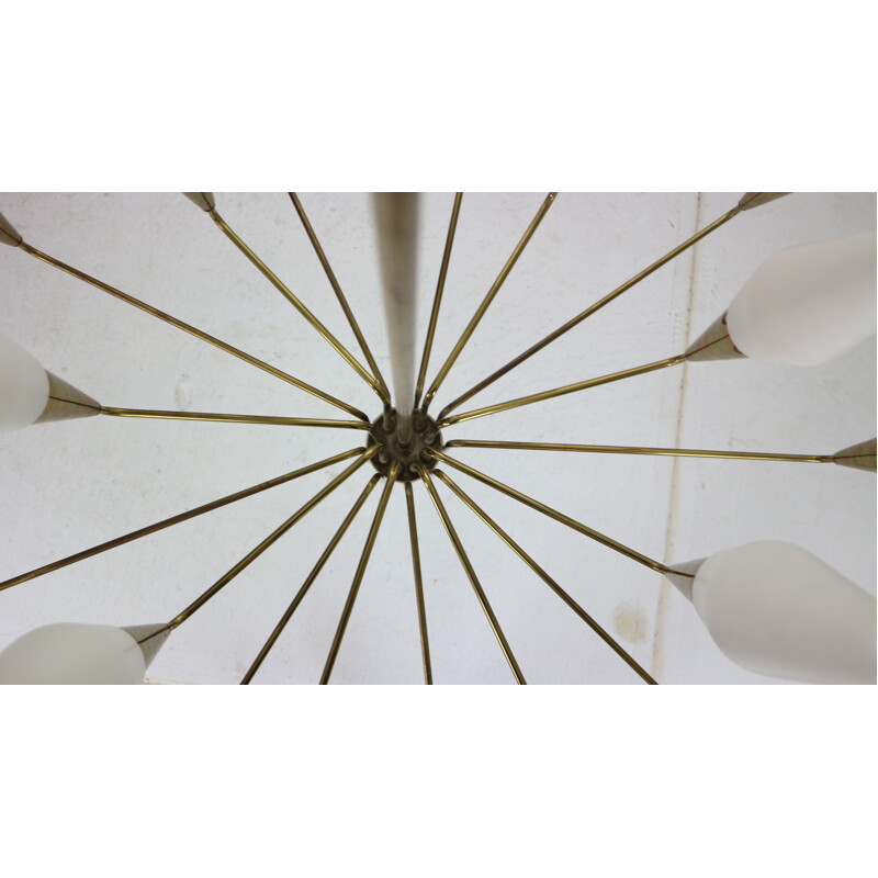 Italian Brass and Opaline Glass Chandelier Extra, 1960