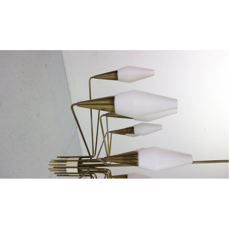 Italian Brass and Opaline Glass Chandelier Extra, 1960