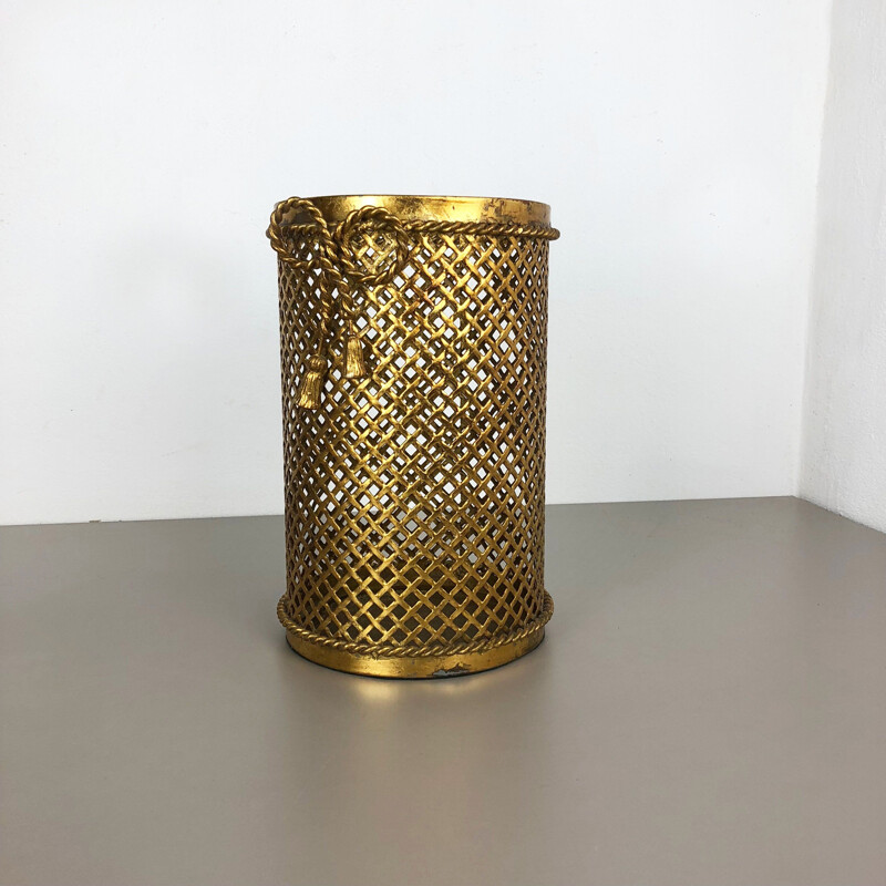 Vintage Hollywood Regency Gilded Waste Paper Basket by Li Puma, Firenze, Italy, 1950s