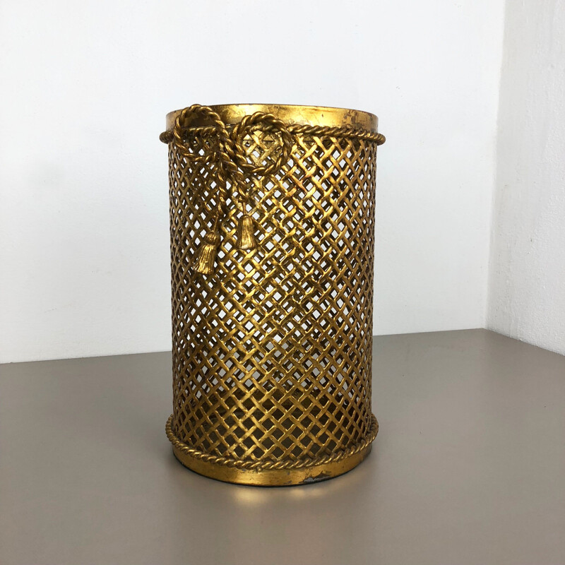 Vintage Hollywood Regency Gilded Waste Paper Basket by Li Puma, Firenze, Italy, 1950s