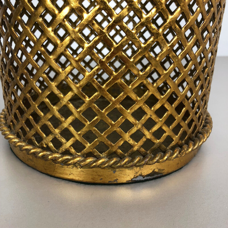 Vintage Hollywood Regency Gilded Waste Paper Basket by Li Puma, Firenze, Italy, 1950s