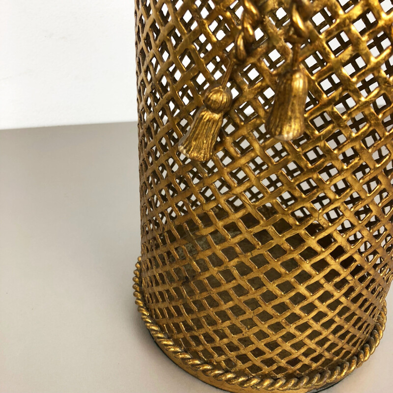 Vintage Hollywood Regency Gilded Waste Paper Basket by Li Puma, Firenze, Italy, 1950s