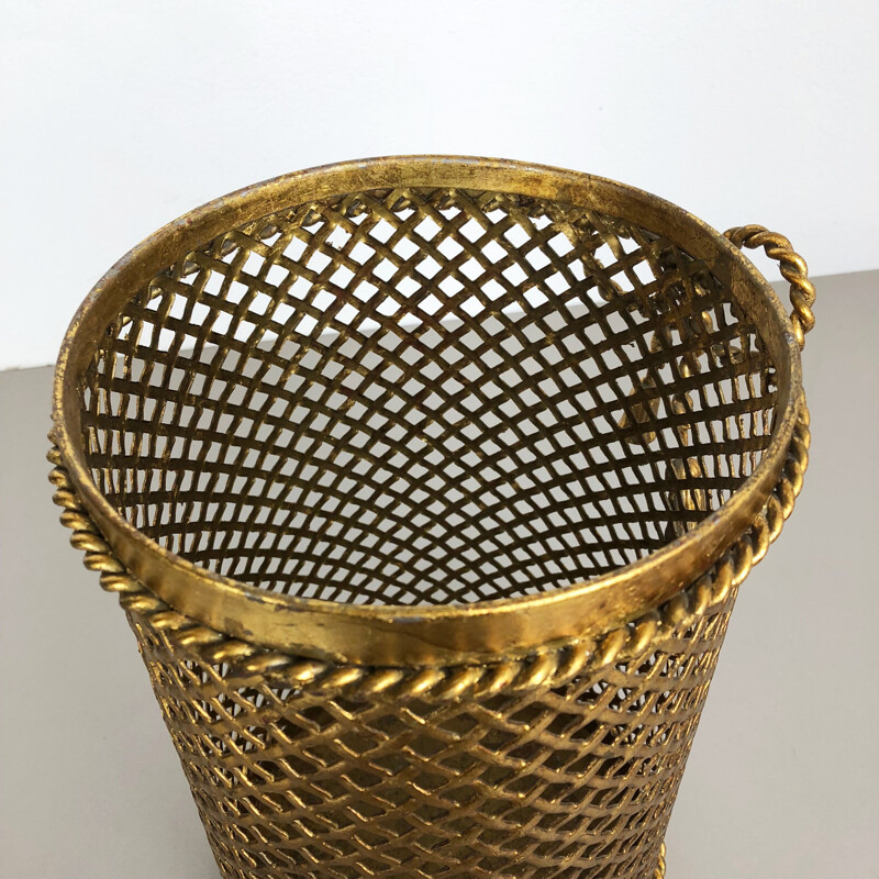 Vintage Hollywood Regency Gilded Waste Paper Basket by Li Puma, Firenze, Italy, 1950s