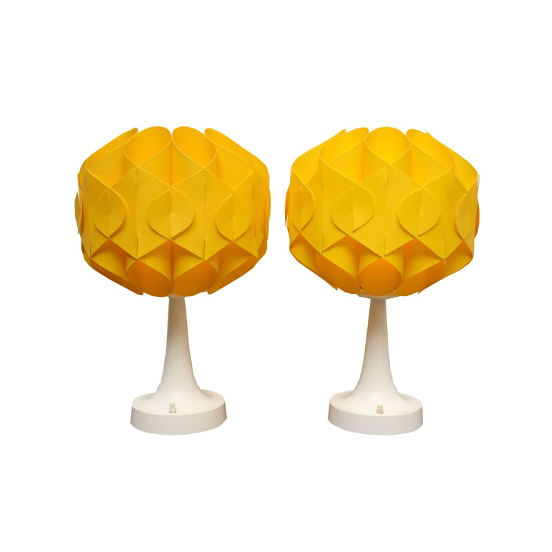 Paire de lampes de table vintage Tulipe jaune, 1970