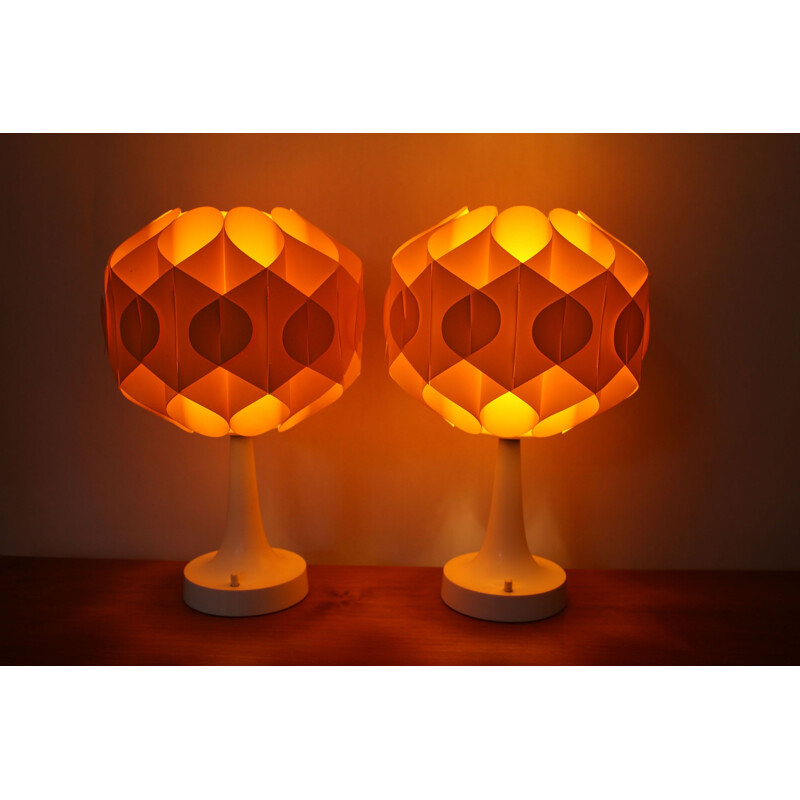 Pair of vintage yellow Tulip table lamps, 1970