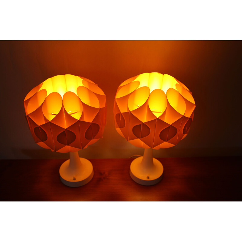 Pair of vintage yellow Tulip table lamps, 1970