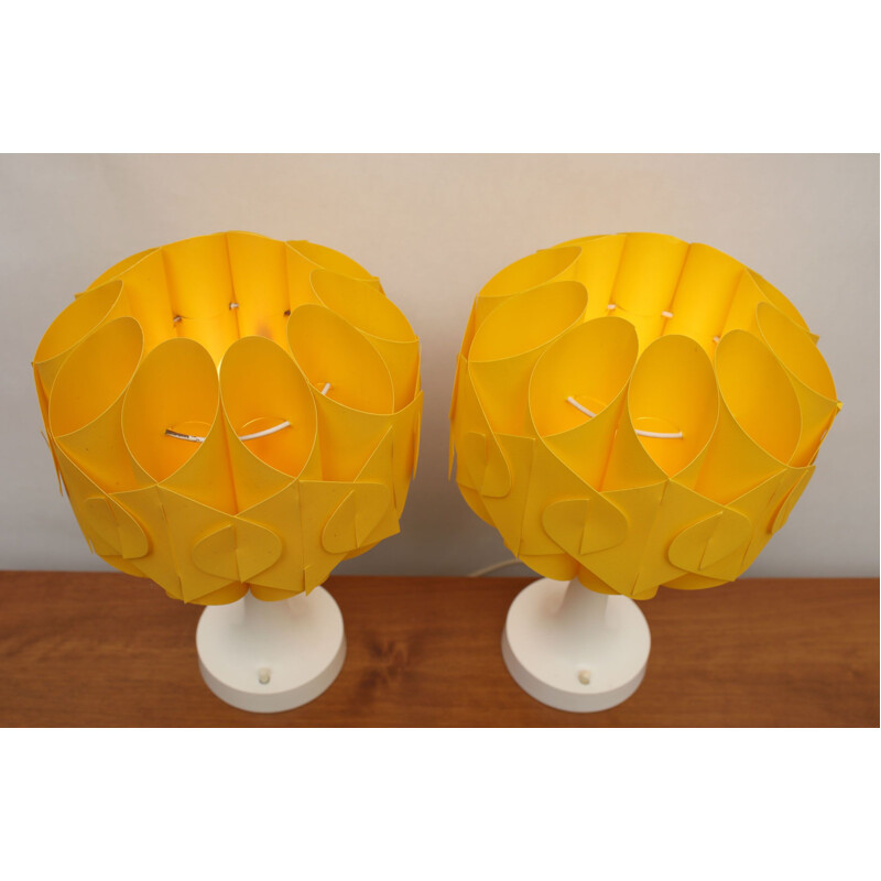 Pair of vintage yellow Tulip table lamps, 1970