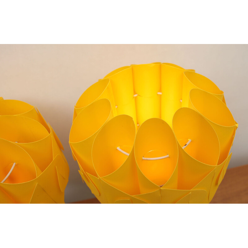 Paire de lampes de table vintage Tulipe jaune, 1970