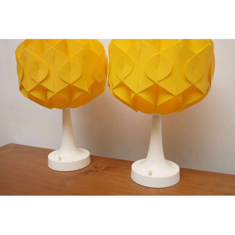 Paire de lampes de table vintage Tulipe jaune, 1970
