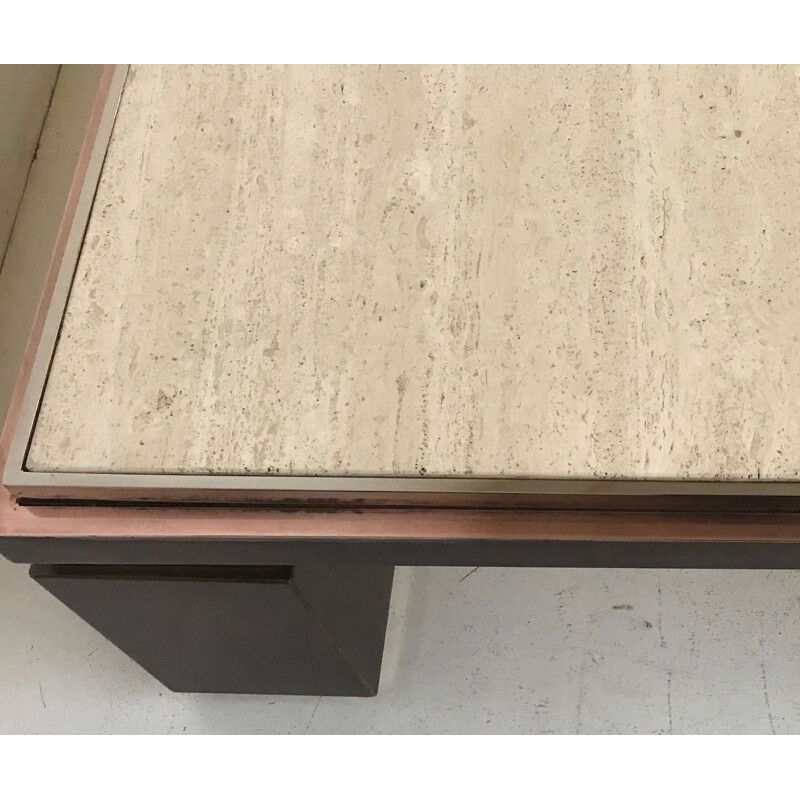 Vintage Coffee Table in Copper, Brass and Travertine by Belgo Chrome 1980