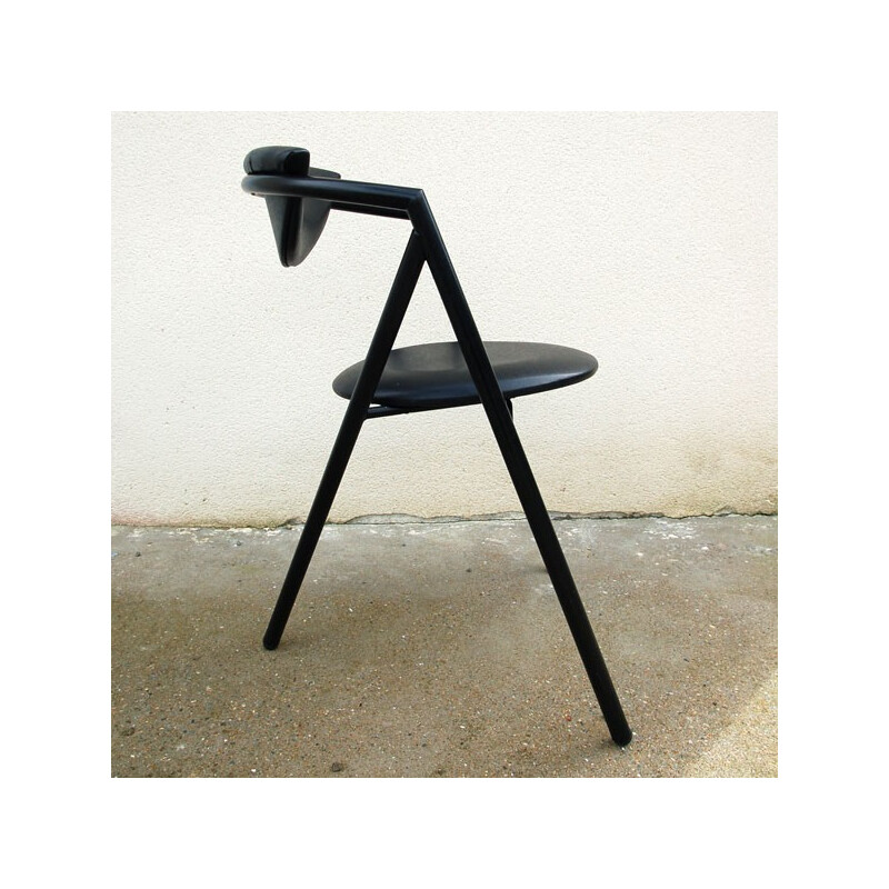 Mid century modern office chair in black leatherette - 1980s