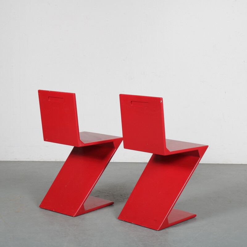 Pair of vintage Zigzag chairs by Gerrit Rietveld Netherlands 1970