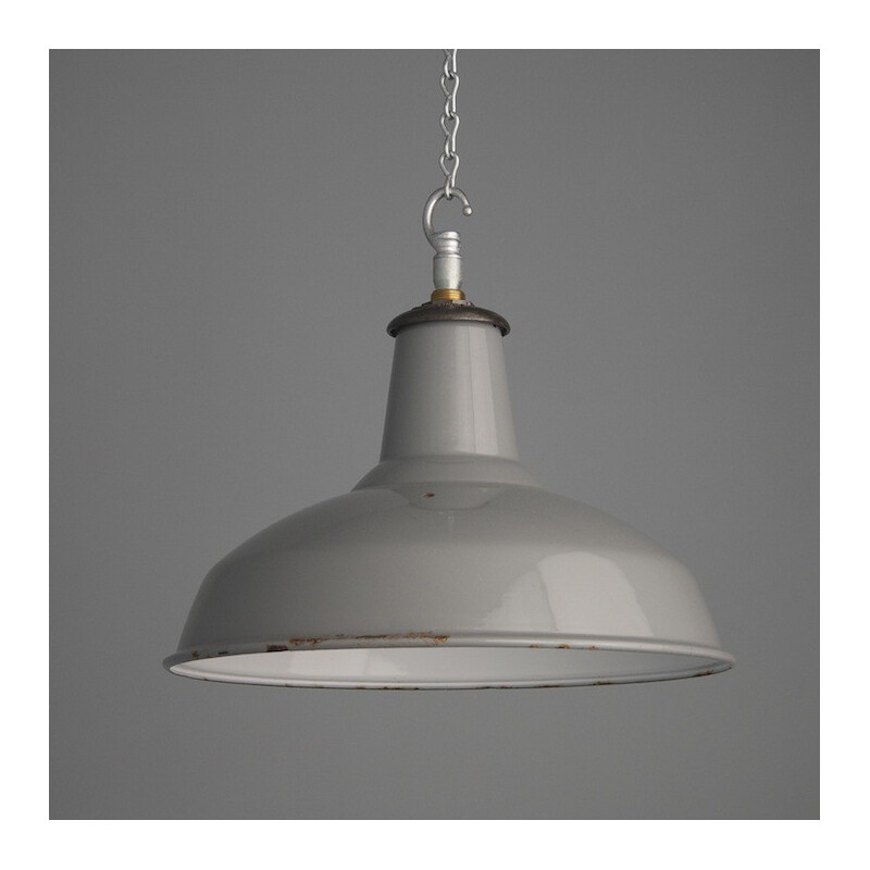 British grey aluminum hanging lamp - 1950s