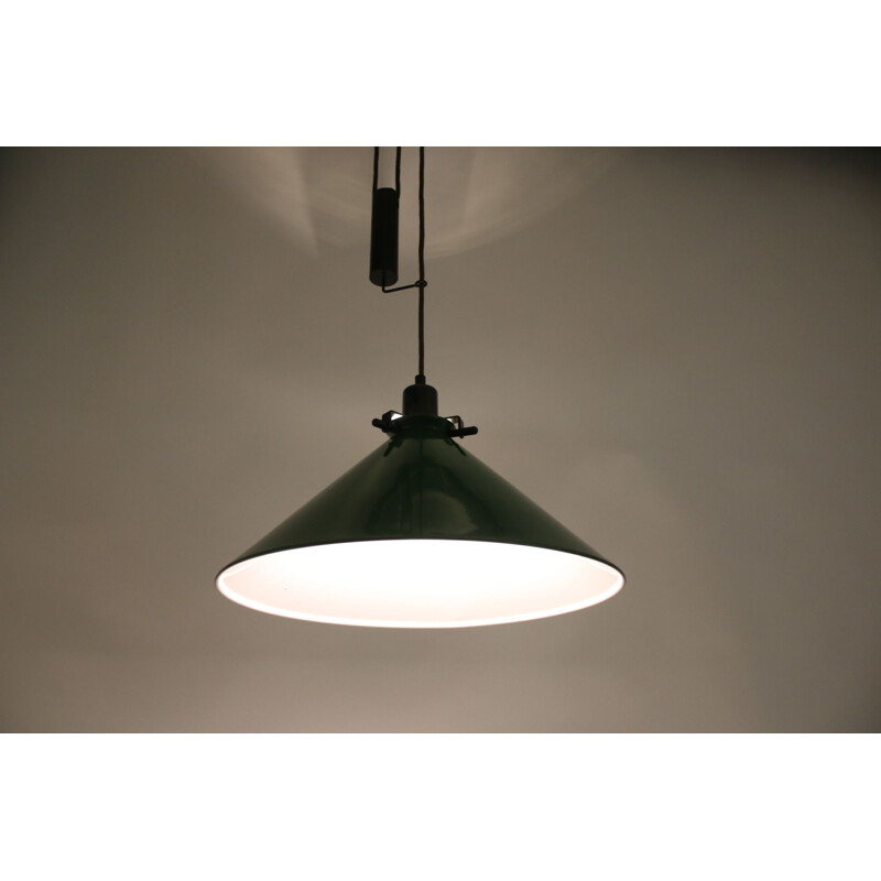 Grande lampe vintage verte suspendue avec contrepoids 