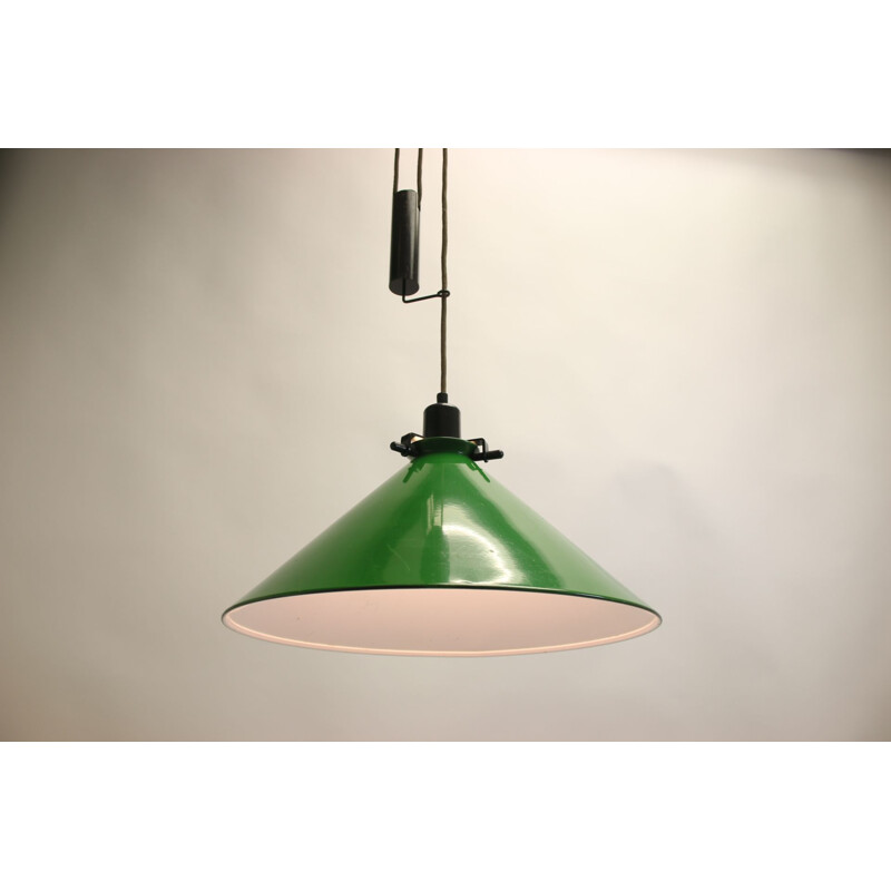 Grande lampe vintage verte suspendue avec contrepoids 