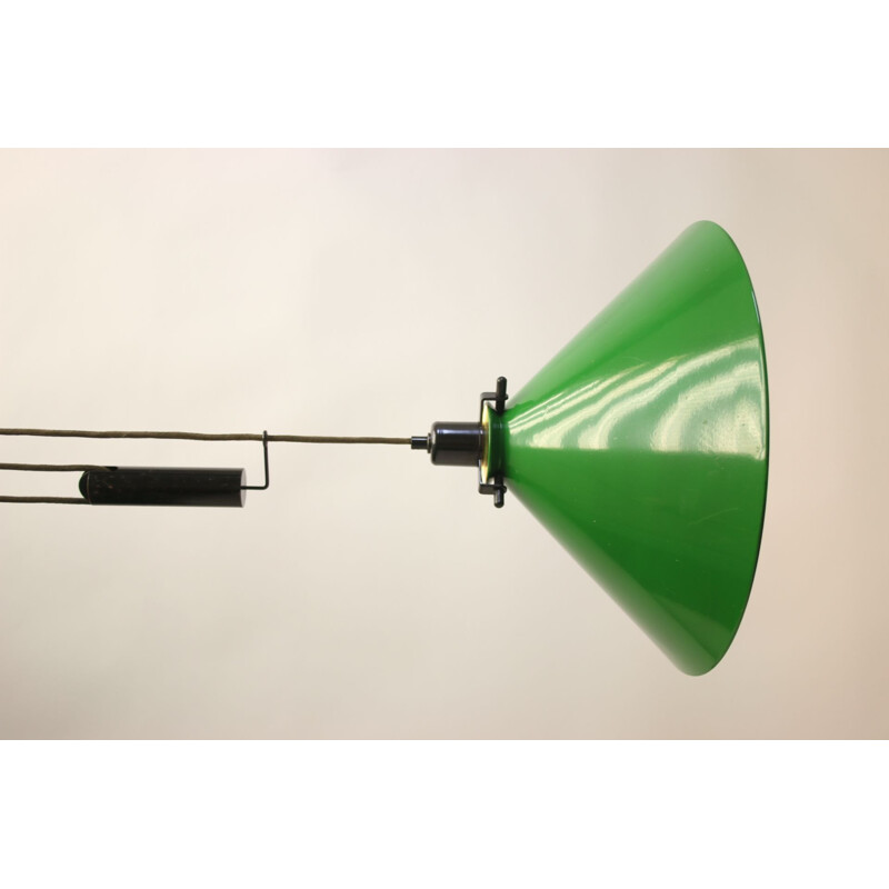 Grande lampe vintage verte suspendue avec contrepoids 