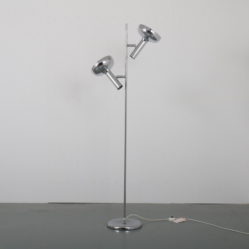 Chrome twin-head floor lamp manufactured by Bentler of Birkerod in Denmark 1960s