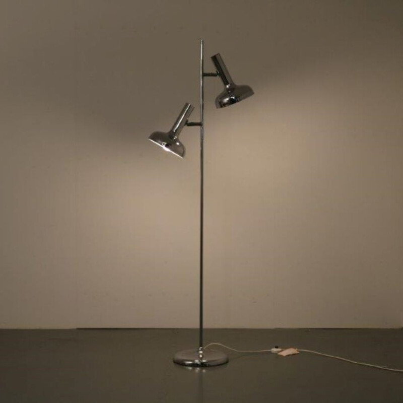 Chrome twin-head floor lamp manufactured by Bentler of Birkerod in Denmark 1960s