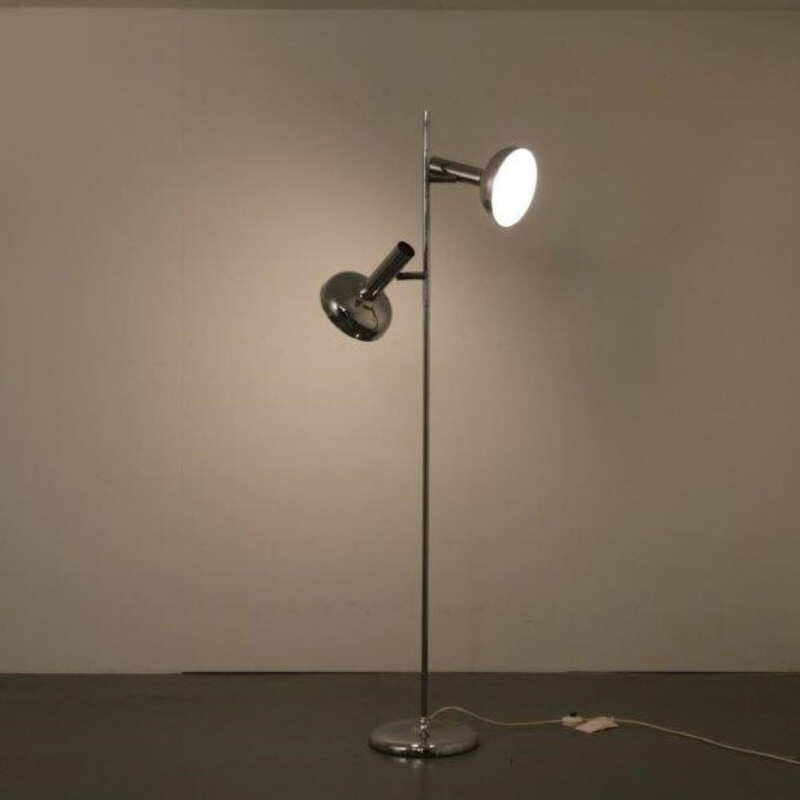 Chrome twin-head floor lamp manufactured by Bentler of Birkerod in Denmark 1960s