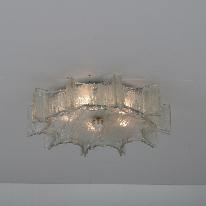 Iced glass ceiling lamp manufactured by Kaiser Leuchten in Germany 1960s
